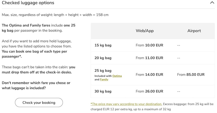 Check In Bag Policy Extra Charge Vueling
